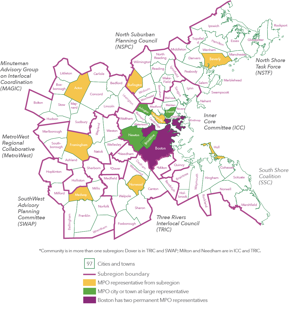 This is a map of the cities and towns in the Boston Region. There are 97 cities and towns within the Boston Region Metropolitan Planning Organization’s planning area 